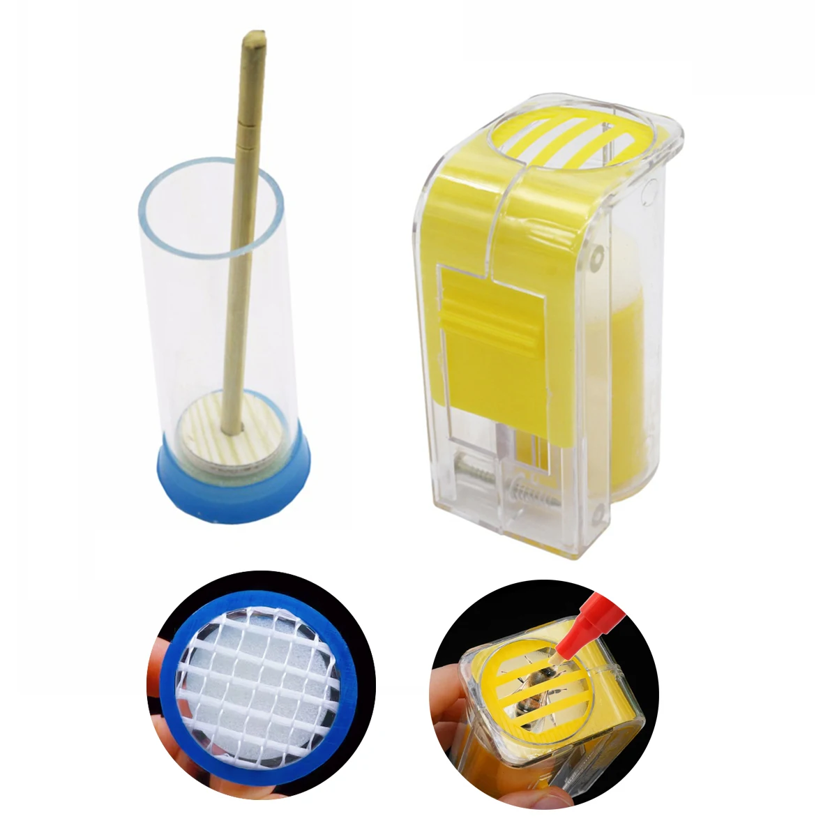 1Pc Queen Bee Marking Bottle Plastic Bee Mark Cage One Hand Hold Marking Catcher with Soft Plunger Plush Beekeeping Supplies