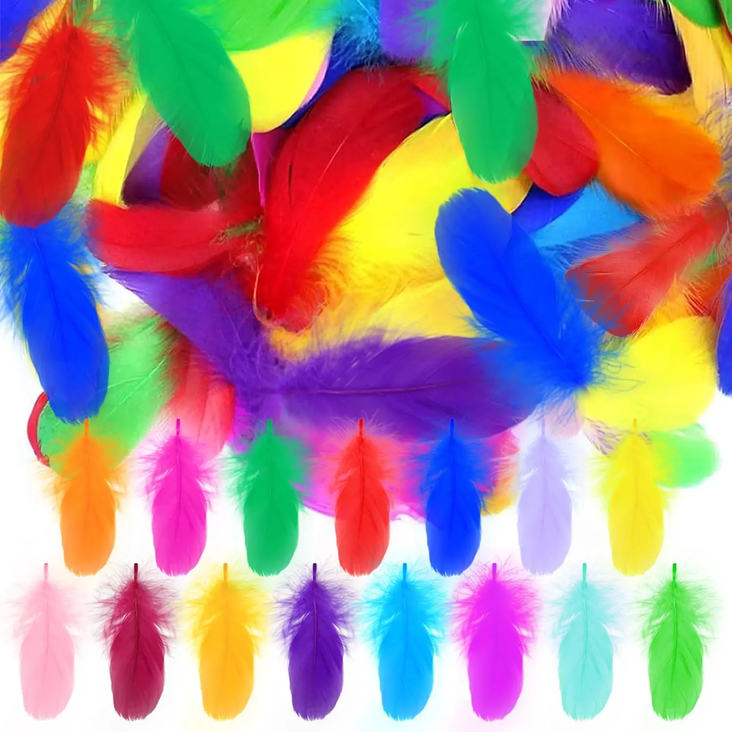 

500pcs Goose Feathers 3-5 inch Assorted Rainbow Colors Feathers DIY Handmade Windbell Making Wedding Home Party Decorations