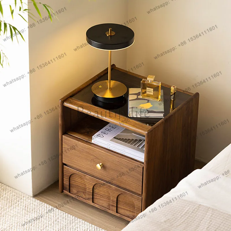 

Bedside table home bedroom storage black walnut solid wood bedside table