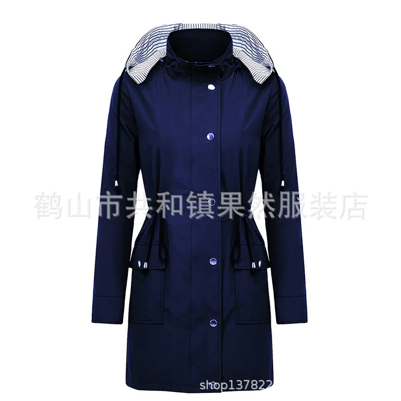 

Women Trench Coat Hooded Waterproof Cinched Raincoat Midlength Water Resistant Overcoat Plus Size Packable Windbreaker