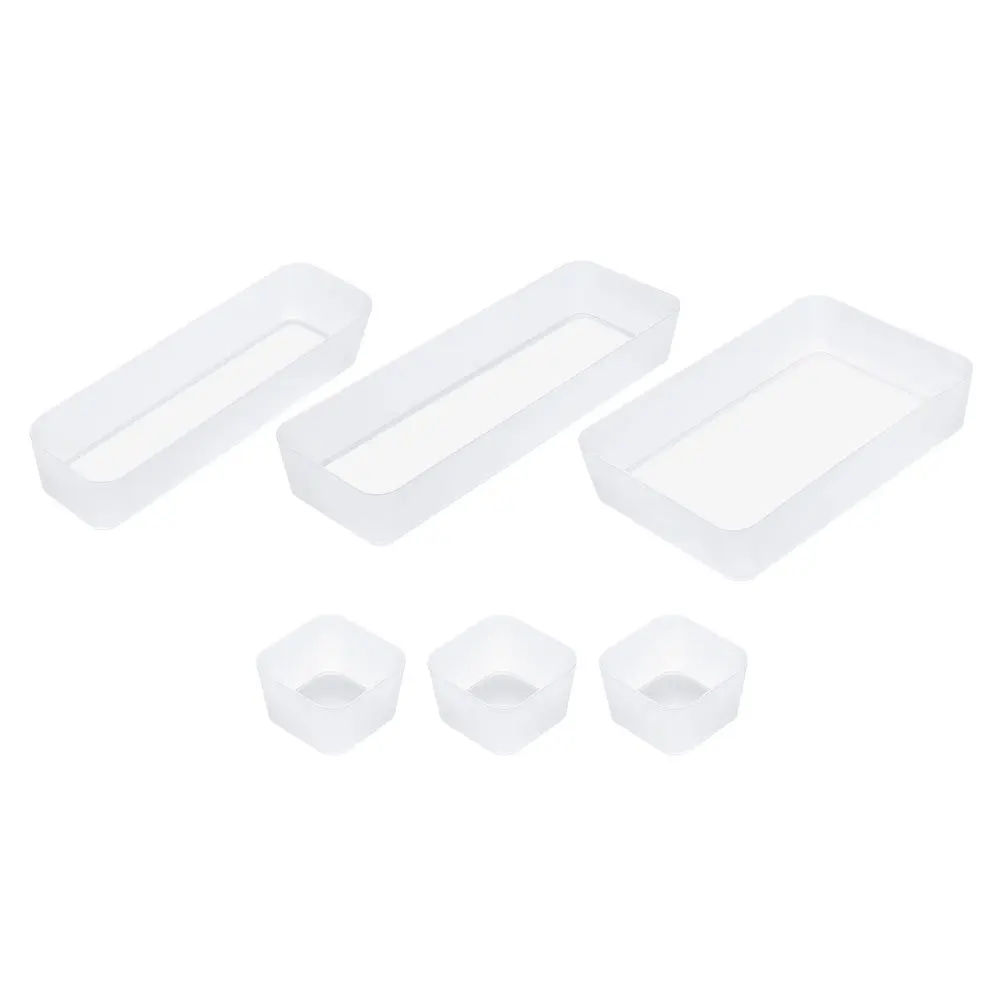 6Pcs Drawer Storage Boxes Set Premium PP Material Multi-Purpose Sorting Box for Kitchen Bathroom Office Bedroom Makeup Organizer