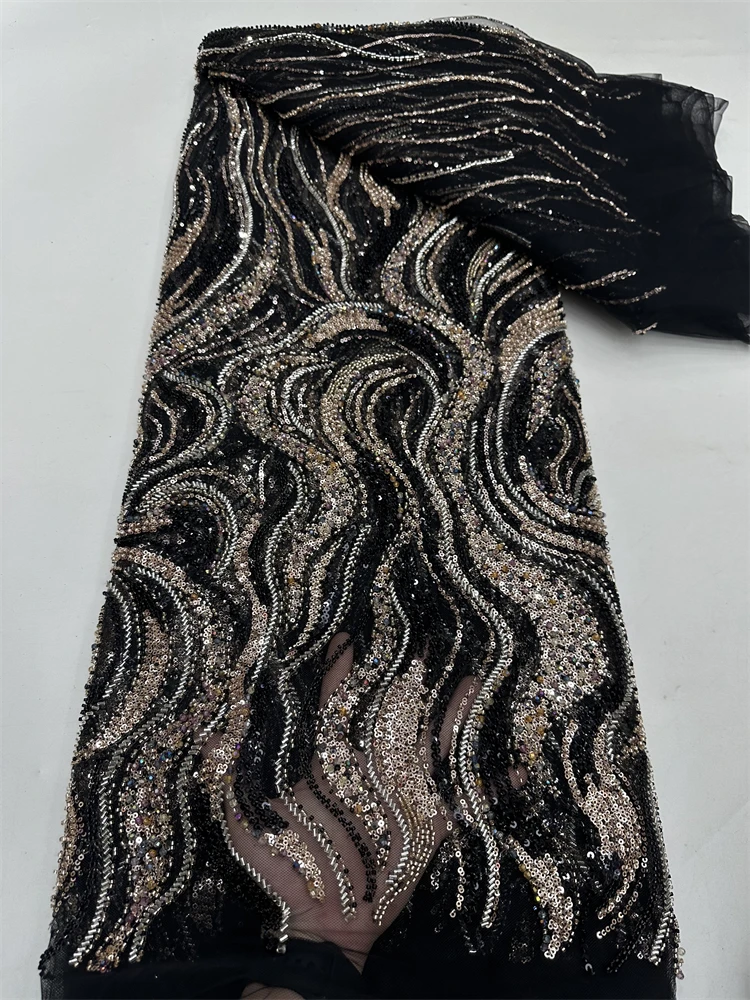 African Sequins Tulle Mesh Lace Fabric Beads 2025 High Quality Lace Nigerian Net Lace Fabrics For Women Party Wedding