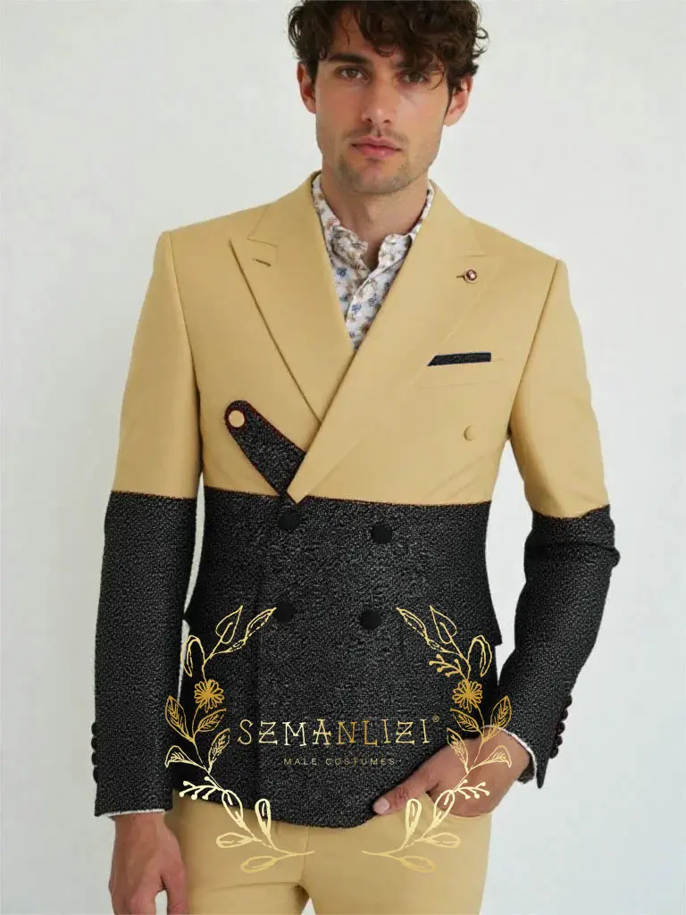

Fashion 2 Piece Men Wedding Suits Slim Fit Double Breasted Blazer Pants Formal Business Groom Tuxedos Party Costume Homme