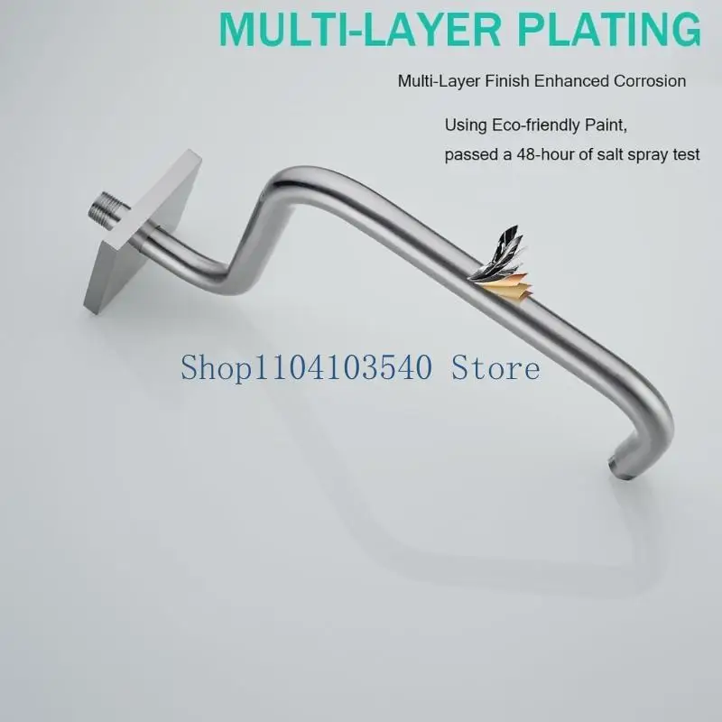02DC Bathroom Shower Extension Arm 33.5 cm Arched Metal Pipe for Concealed Wall Mount Installation with Square Cover Plate for
