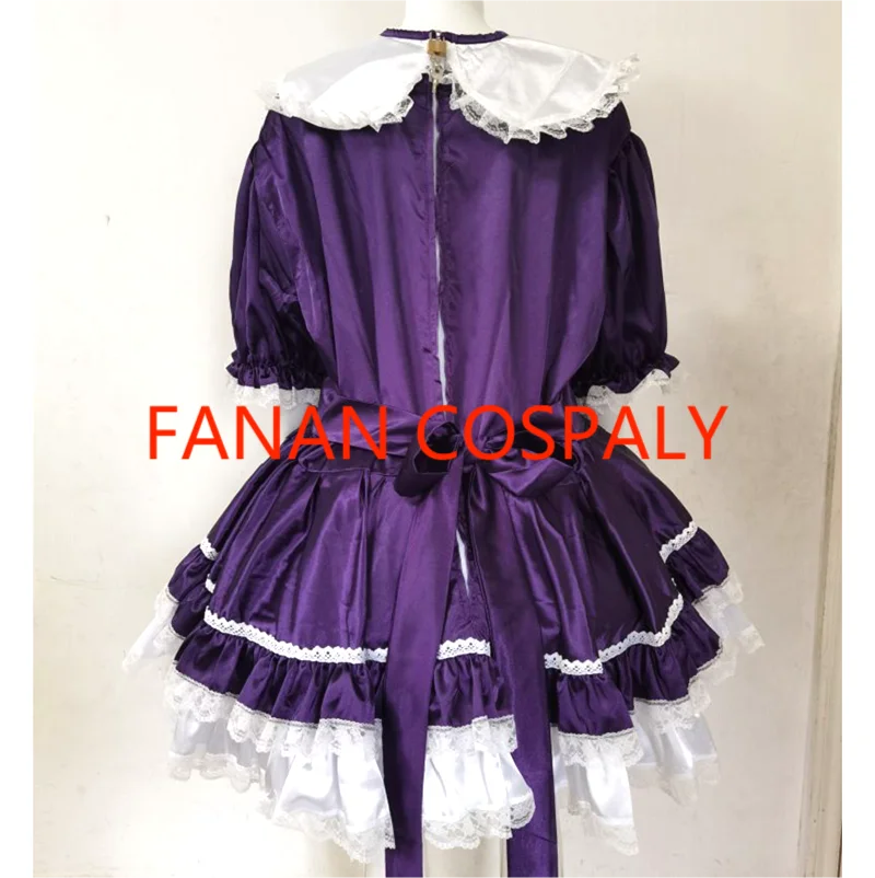 Hot Selling Adult Giant Baby Sexy Girl Purple Thin Satin Sissy Short Sleeved Dress Japanese Maid Role-playing Customization