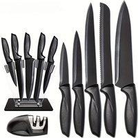 Kitchen knife 7-piece set, black professional stainless steel chef's knife with holder set home rust-proof and sharp meat cutter