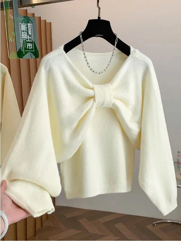 

Chic Knot Knitted Tank Top And Vest Two-Piece Set for Women Casual Autumn Winter Faion Ensemble