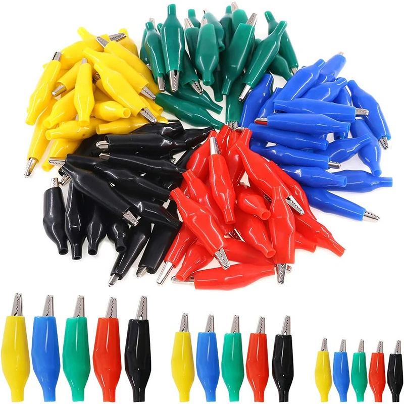

20 шт., 5 цветов, зажимы типа «крокодил», 28 мм, 35 мм, 45 мм, электрические тестовые зажимы «крокодил», перемычка с защитной изоляционной крышкой