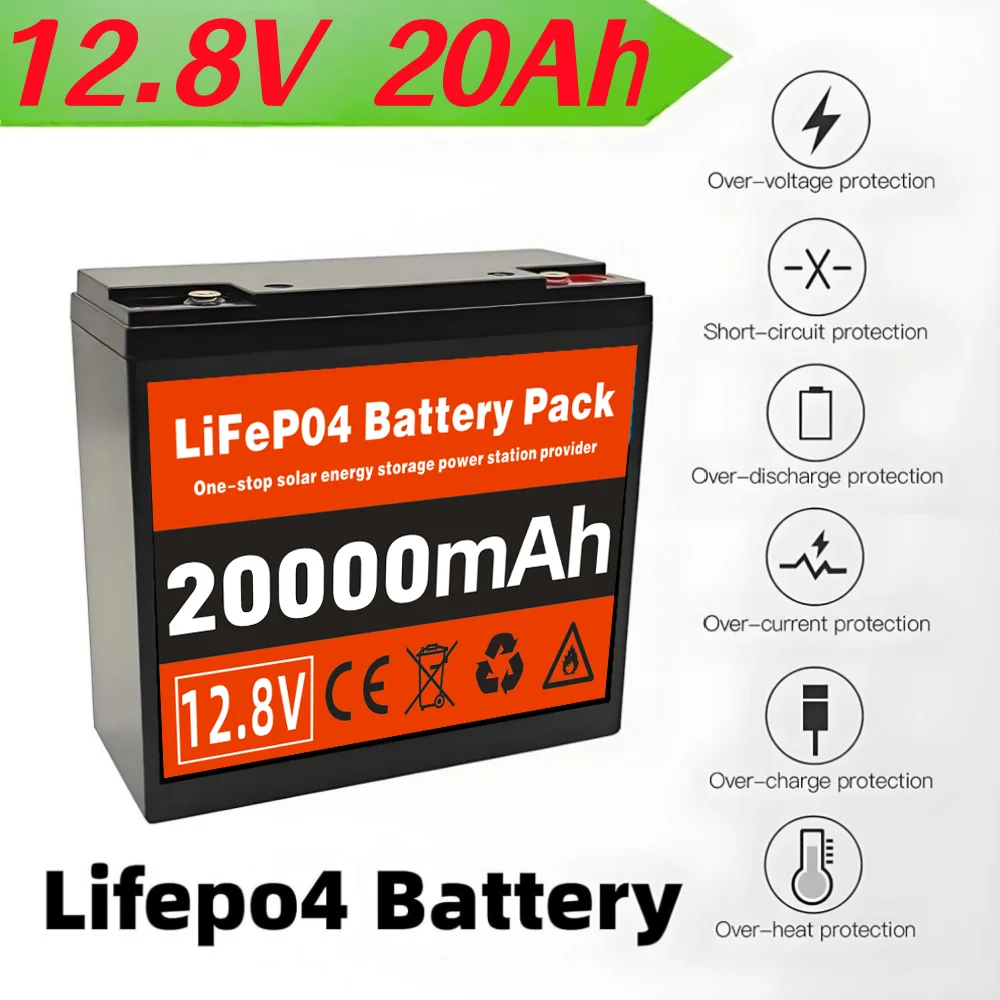 New 12.8V 20Ah Battery LiFePO4 DeepCycle Rechargeable Battery With BMS for Kid Toys Car Emergency Power Supply Rechargeable.