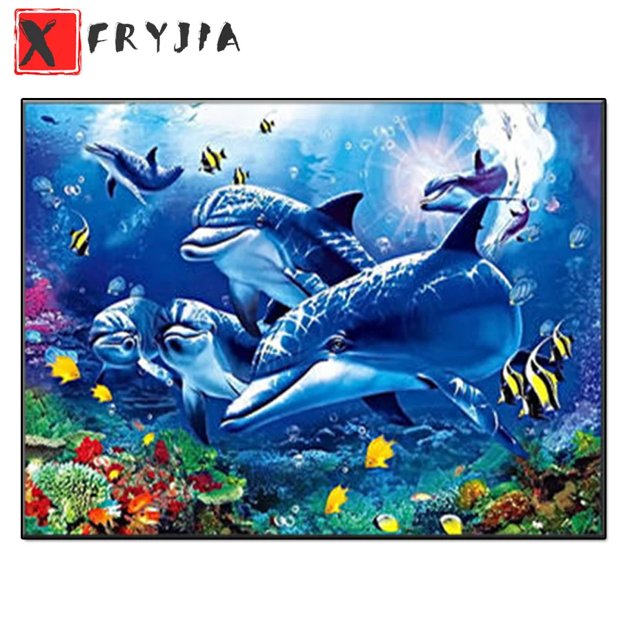 5D full round square diamond embroidery Undersea marine animals pictures rhinestones icon diamond painting mosaic art decor