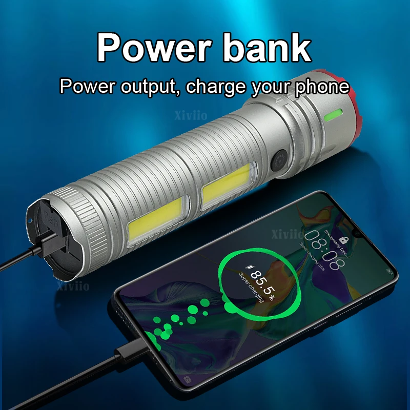 7200mAh Use 36h Ultra Powerful Flashlight Rechargeable Torch with COB Side Lights  Lighting 6000M Most Powerful LED Flashlight