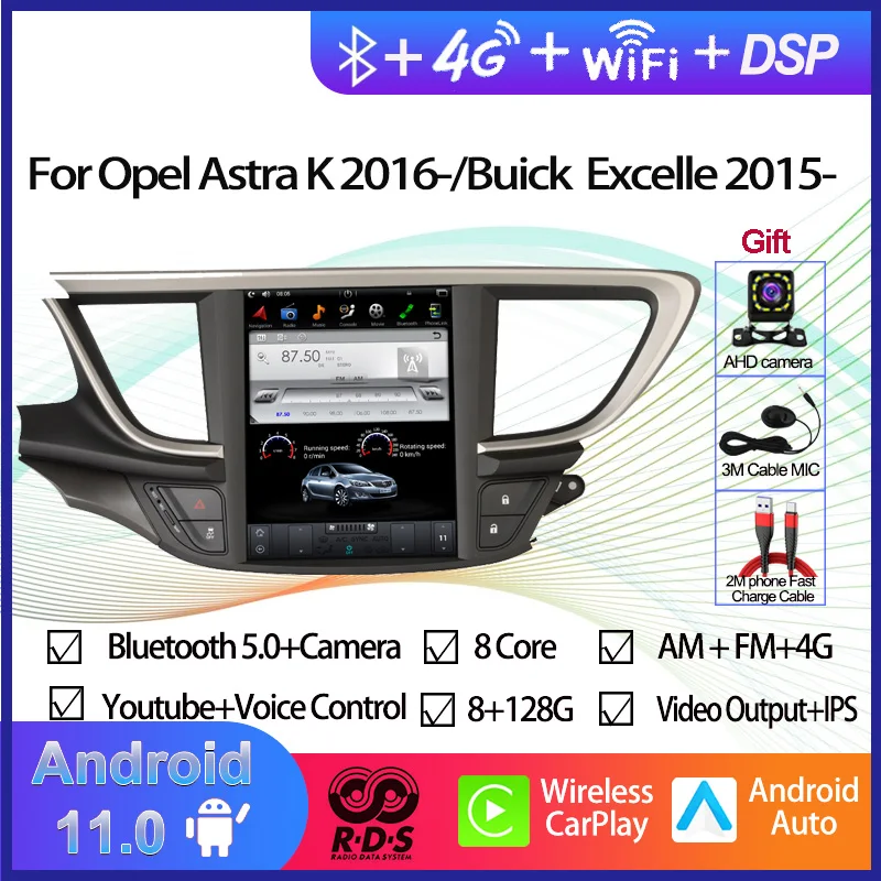 أندرويد 12 تسلا نمط سيارة لتحديد المواقع والملاحة لأوبل أسترا K 2016-/بويك اكسل 2015- راديو تلقائي ستيريو مشغل وسائط متعددة مع BT