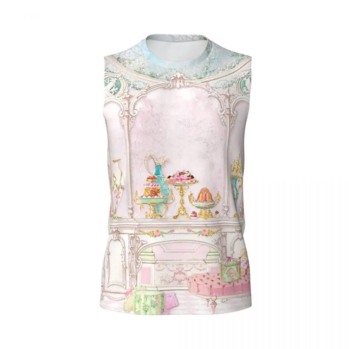 French Patisserie Marie Antoinette Pink Cake Shop Diorama Men Sleeveless T-shirt Hip Hop Street Style Beach Holiday Tank Tops
