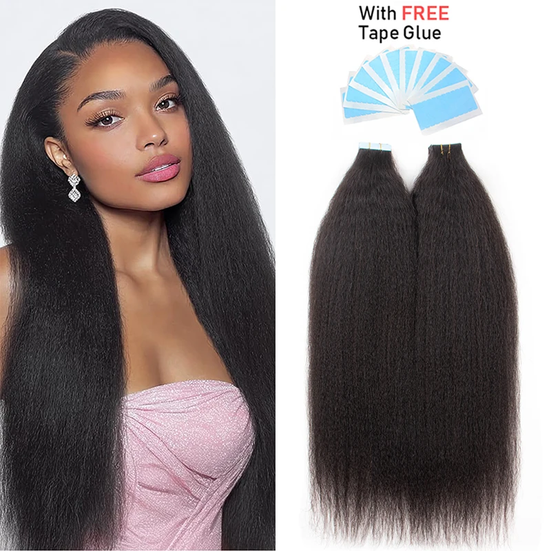 

Invisible Tape In Hair Extensions Human Hair Kinky Straight Injected Tape ins Remy Natural Black Tape On Hair 20pcs/pack