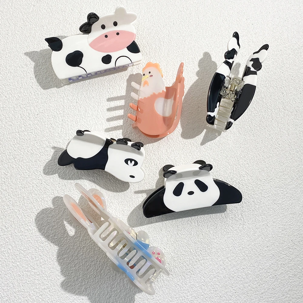 New Funny Acetate Zebra Panda Rabbit Chicken Shape Hair Claw Clip For Women Creative Animal Ponytail Hair Accessories Tool