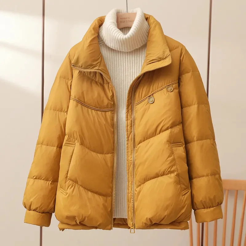 

2024 Winter New Stand collar 90 White Duck Down Jacket Casual Women's Fashion Korean Loose Down Coat Female Warm Parkas Overcoat