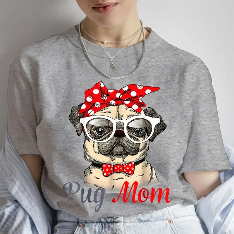 Pug Mom Print T-Shirt Women\'S Clothing Funny Cartoon Tee Tshirt Femme Dog Lover T Shirt Female Harajuku Tee Shirt Streetwear Y2k