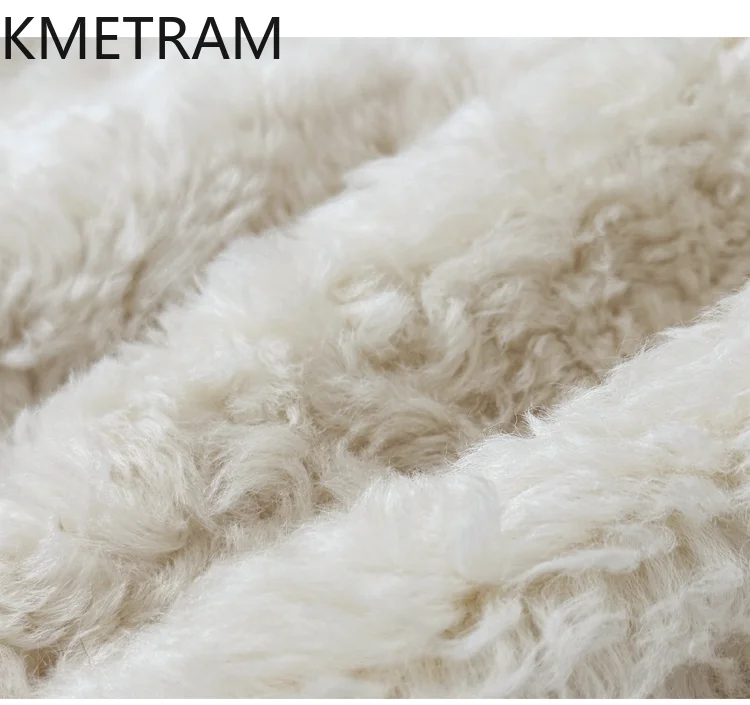 سترة KMETRAM 100% من صوف توسكانا الطبيعي من فرو الغنم للنساء برقبة على شكل حرف v معطف فرو حقيقي فاخر ملابس شتوية للنساء Fourrure 2025