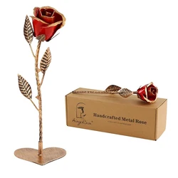 Hand-Forged Wrought Iron Red Metal Rose Romantic Everlasting Love Gift for Christmas Wedding Anniversaries Valentine Mother Day