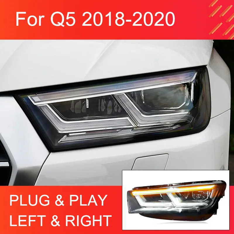

1 пара светодиодных фар в сборе для Audi Q5 2018-2020, фары Plug and Play с полным светодиодным обновлением, полностью передние фары