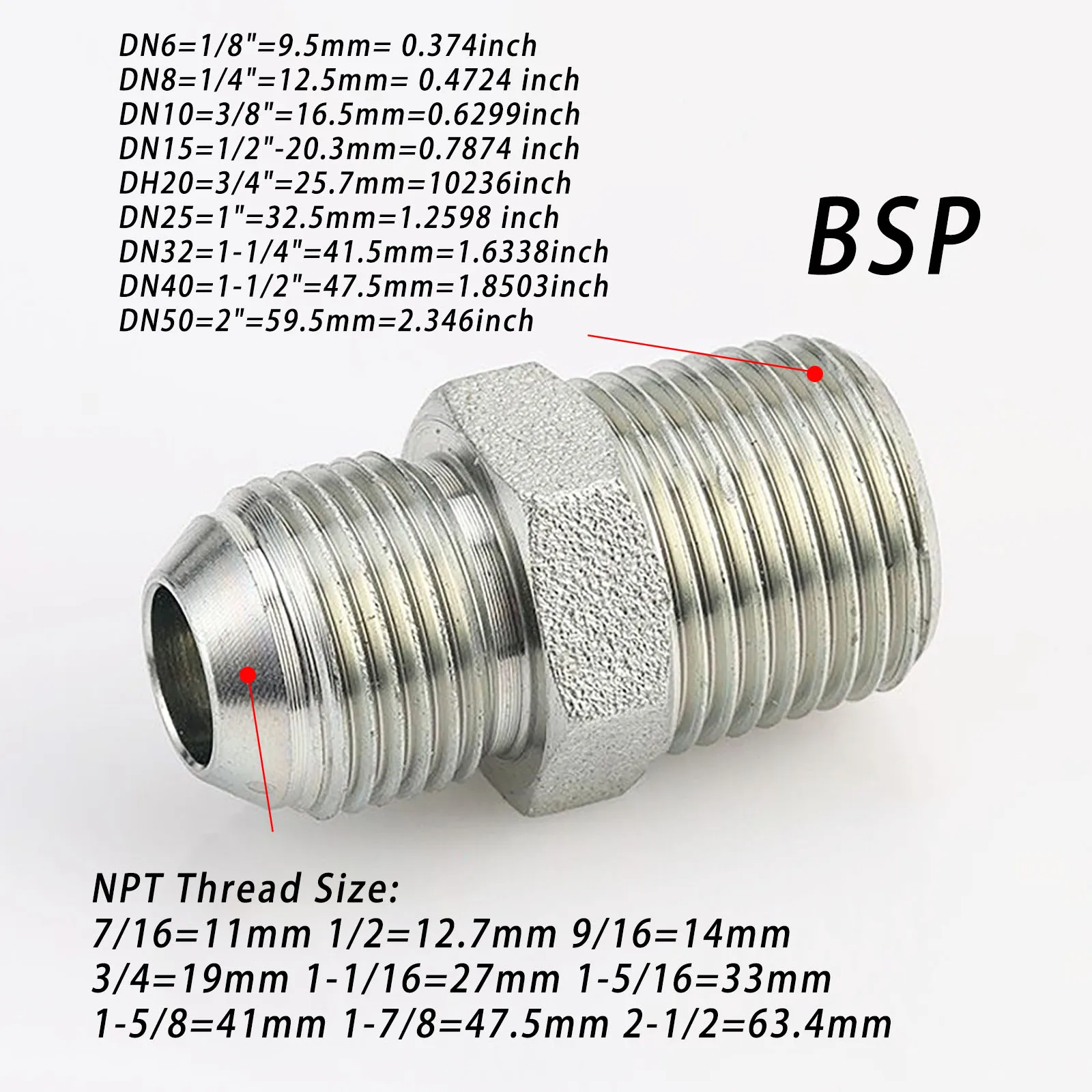 1JT joint NPT D-type to British R-cone thread 74 degree external cone thread hydraulic 304 stainless steel joint AN4~AN20