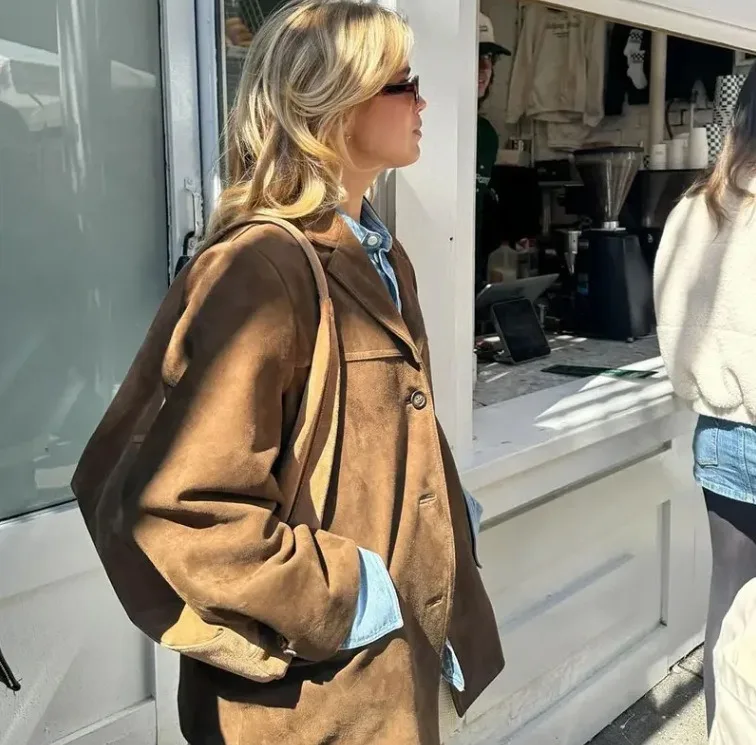 سترة نسائية شتوية عصرية بلون سادة وجيب على شكل طية صدر السترة، سترة نسائية غير رسمية فضفاضة معطف قصير للشارع