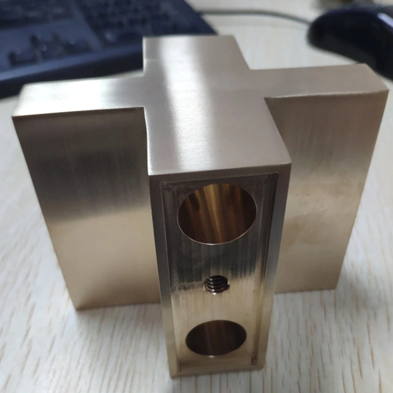 Custom CNC Machining Brass Parts Cross Connector CNC Machined Brass Parts