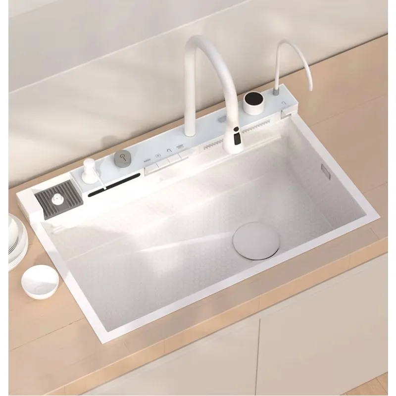 Stainless Steel All-in-one Kitchen Sink With Drop Down Faucet Waterfall Sink Multi-functional Automatic Cup Cleaner