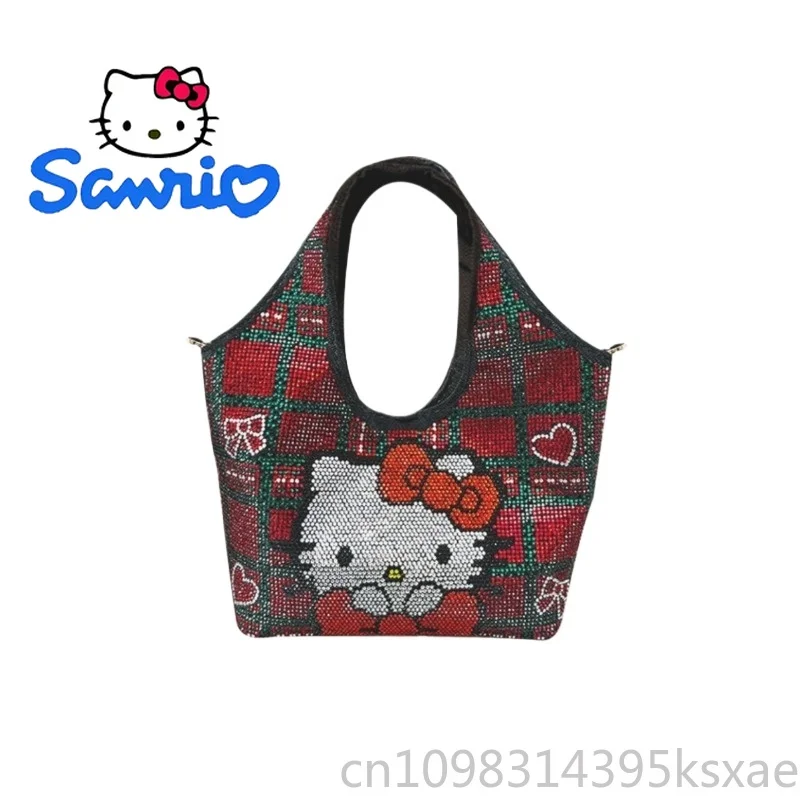 

Сумка-тоут Hello Kitty класса люкс, женская, на плечо, с мультяшным дизайном, стразами, модная, кроссбоди, мини-размер, для девочек