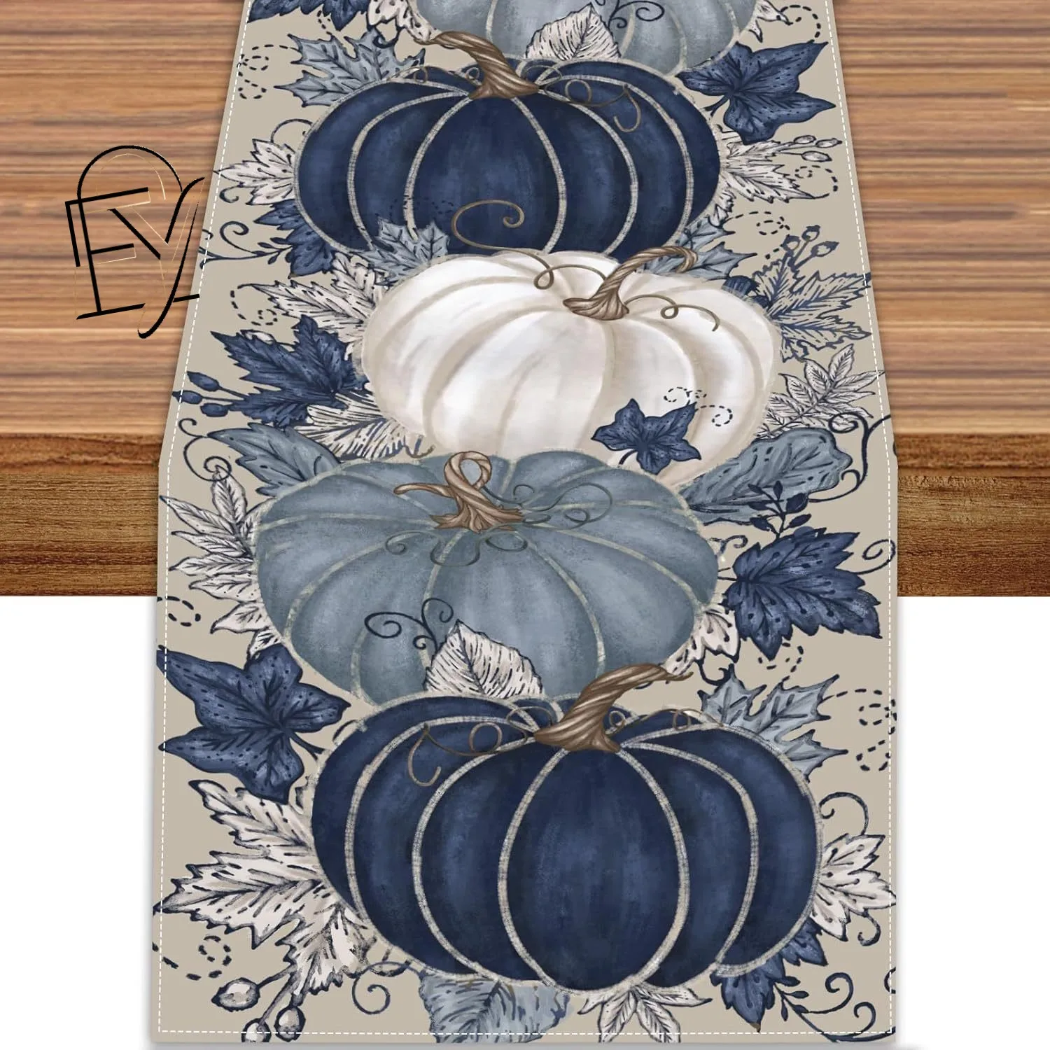 Linen Table Runner Harvest Pumpkins  Sunflowers on Off White Autumn Table Decor Thanksgiving Dinner Family Gathering
