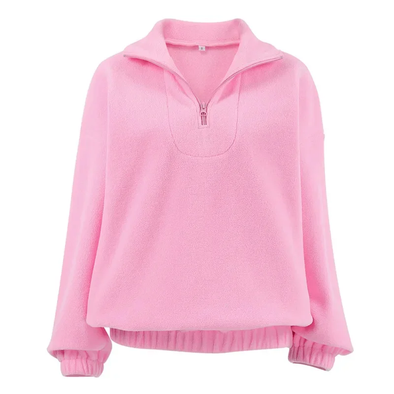 Fashion Winter Lamb Fleece Hoodie Women Casual Loose Thick Zipper Lapel Long Sleeve Pullover Top Lady Multiple Colors Available