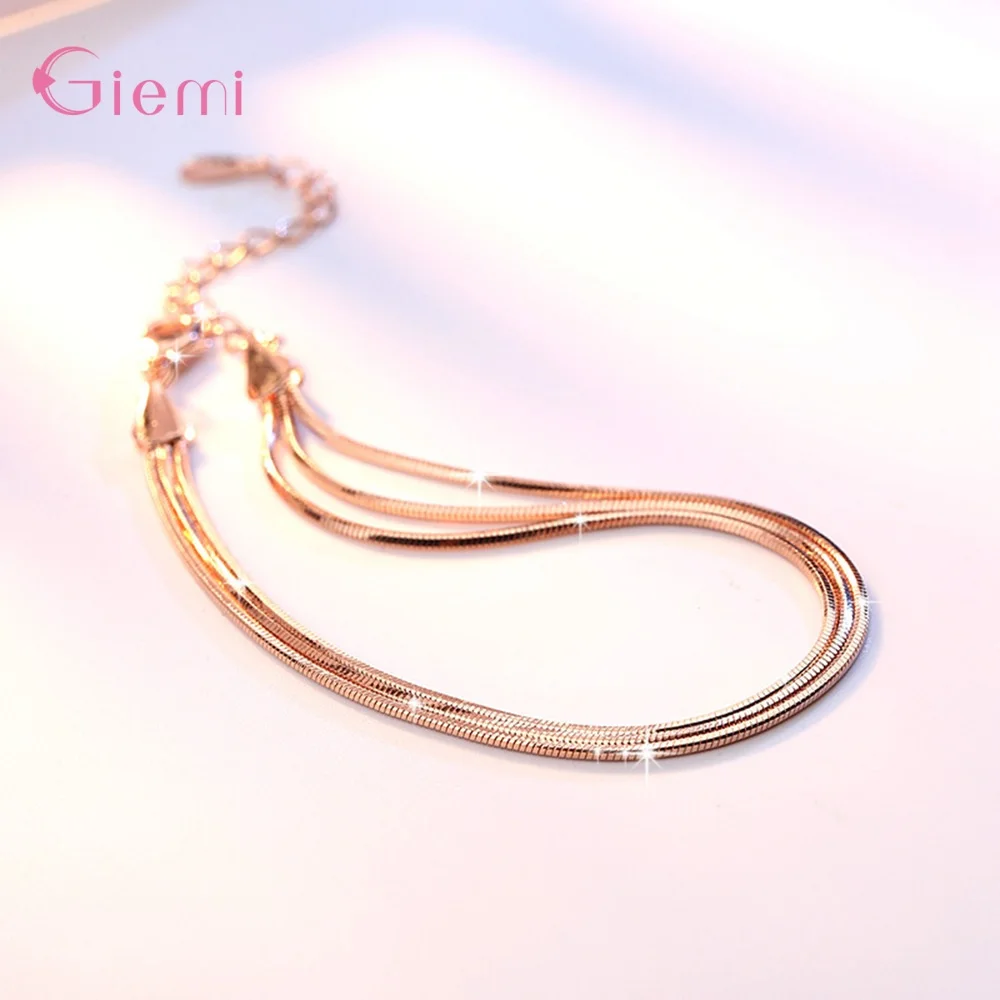Fashion Popular 925 Sterling Silver Multi Layer Snake Chain Bracelet for Women Girl Birthday Gift Trendy Jewelry Ornaments