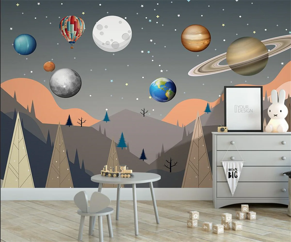 

Custom Any Size Mural Wallpaper 3D star planet hot air balloon Wall Painting Kid's Bedroom Background Wall 3d wallpaper