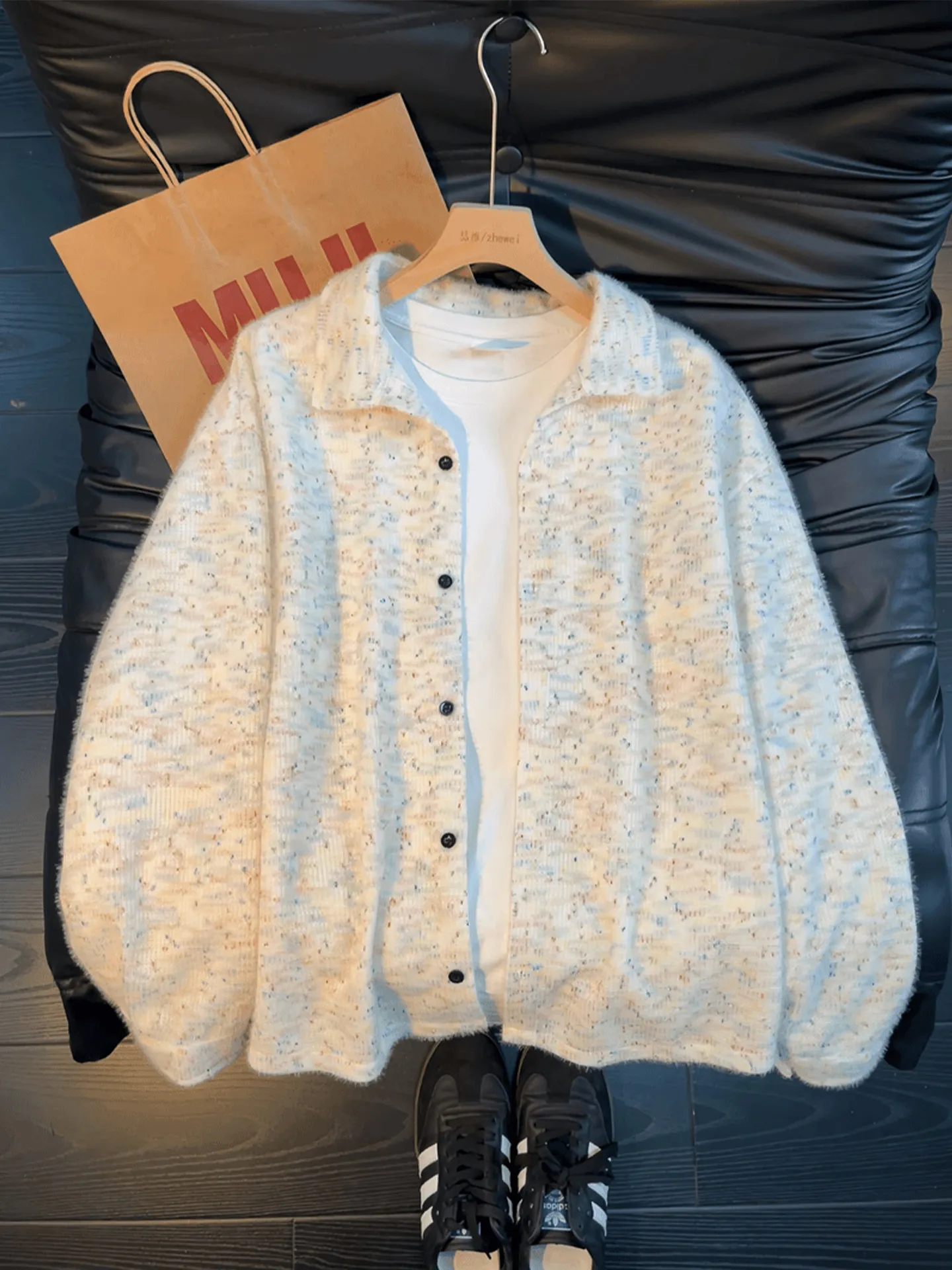 

Men's Long Sve Tie Dye irt Collared Lazy Sle Spring Season High End Feeling Loose Fit Open Cardigan Outerwear