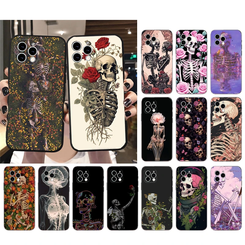 Skeleton in flowers Phone Case For iphone 16 15 14 Pro Max 16 15 14 13 12 Pro 15Plus iphone 11