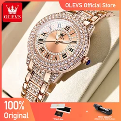 OLEVS Women's Watches Fashion Original Quartz Wrist Watch for Ladies Roman Dial Dazzling Diamond Waterproof Luminous Luxury New