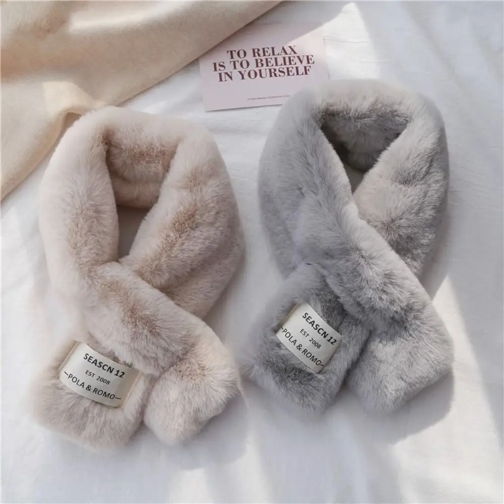 

Winter Warm Cross Scarf Thickened Solid Color Neck Scarf Soft Faux Rabbit Fur Scarf Autumn Winter
