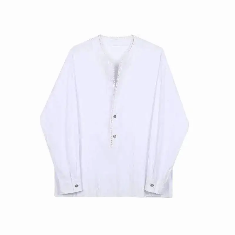 LUZHEN Spring New Original Pearl Patchwork Placket Long 2026 Sleeve Shirts Men's Fashion Handsome Solid Color Casual Tops JY8136