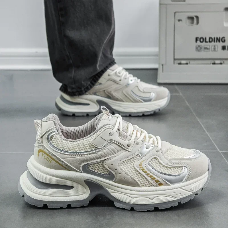 Sepatu Lari Pria Musim Semi 2025 Sepatu Ayah Gaya Korea Olahraga Kasual Pria Sepatu Pria Peninggi Sol Tebal Pelajar