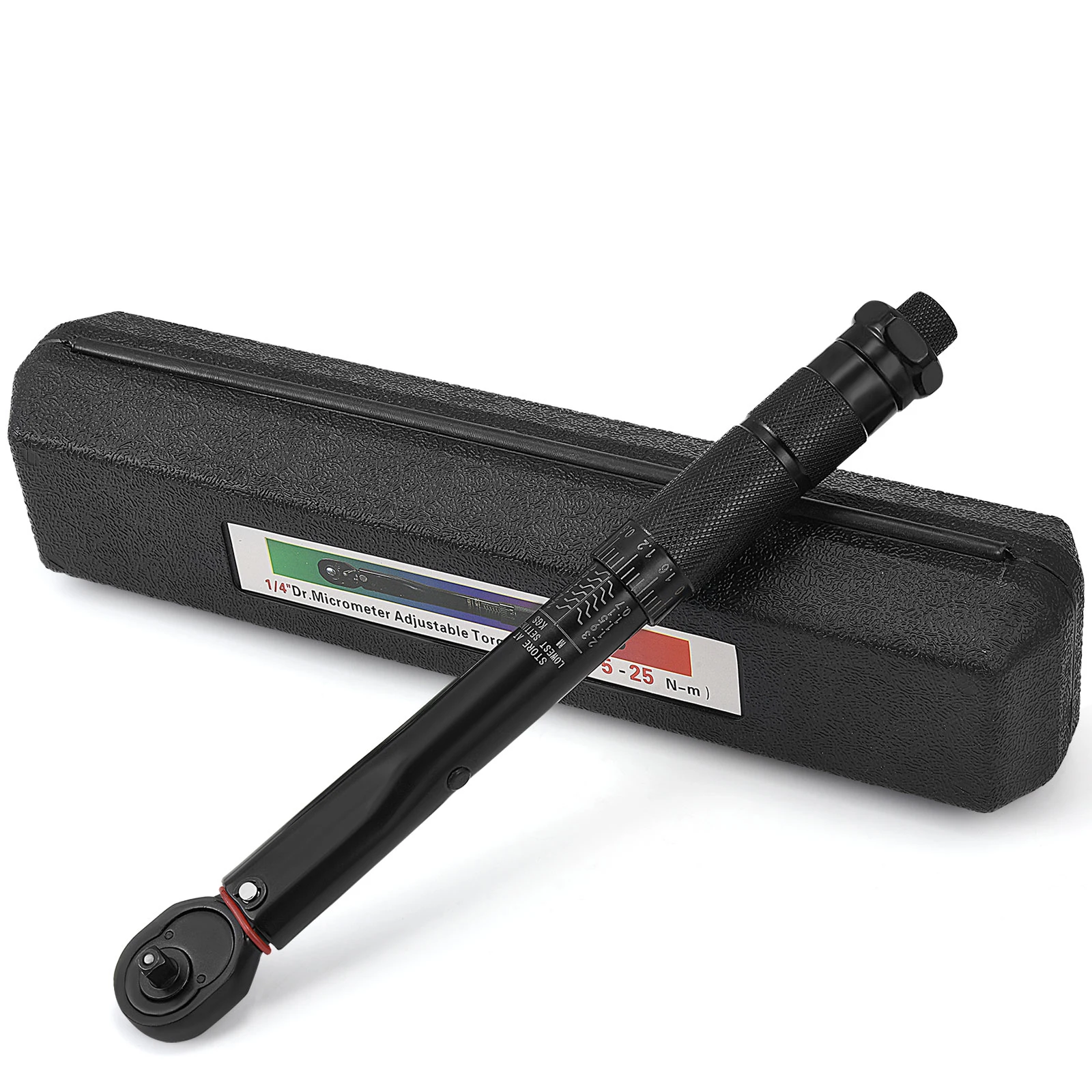 Torque Wrench 1/4 IN 5-25 Nm Torque Wrench Reversible Ratchet Head  Storage Box For Motorcycles And Changing Car Spark Plugs