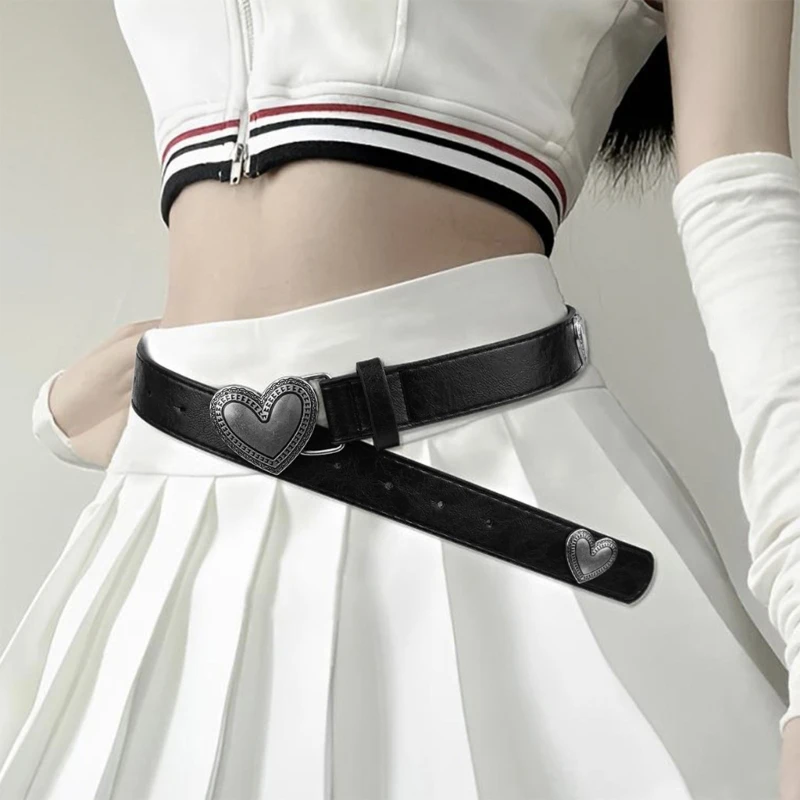 Trendy Heart Buckles Belt Durability PU Leather Waist Belt Versatiles Belt for Everyday Commute and Casual Gatherings