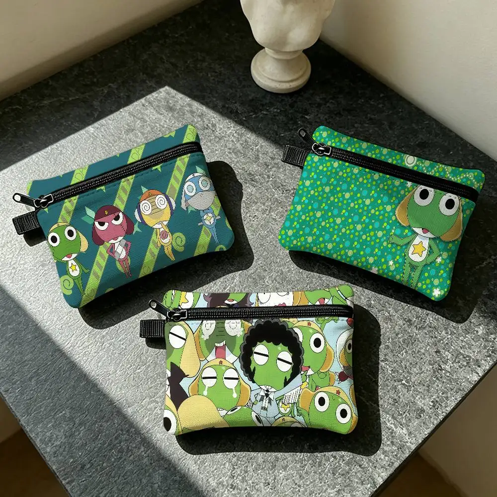 Cartoon Fun Cute Frog K-Keroro G-GunsouS Waterproof Zipper Coin Purse Lightweight Hanging Key Pouch Card Holder For Daily Use