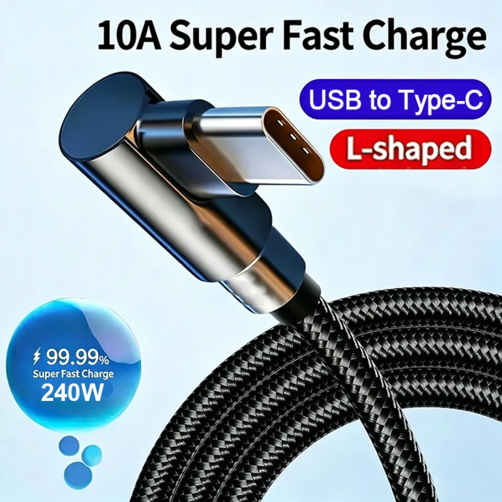 L-Shape USB to Type C Cable 90 Degree Elbow 240W 10A Fast Charging Type C Data Cord for iPhone 17 Samsung Xiaomi Gaming Cable