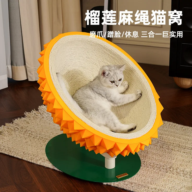 Durian-shaped cat bed made of sisal, scratch-resistant and non-shedding, a magical tool for cats to scratch and itch