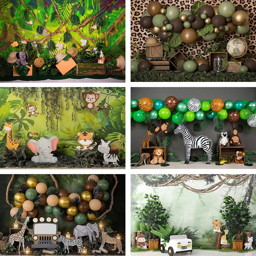 

Avezano Photography Background Jungle Forest Safari Wild Animals Boy Birthday Portrait Decoration Backdrop Photo Studio Props