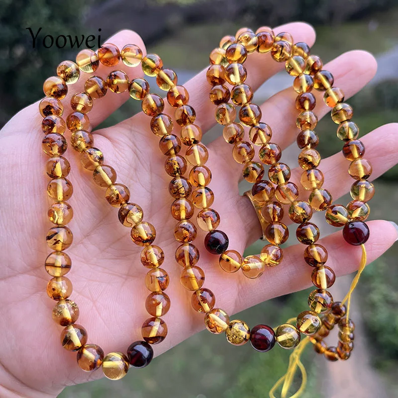 6mm-9mm Original Amber Bracelet for Men Women Unique Diy Flower Beads Rosary Long Necklace Baltic 2025 New Natural Stone Jewelry