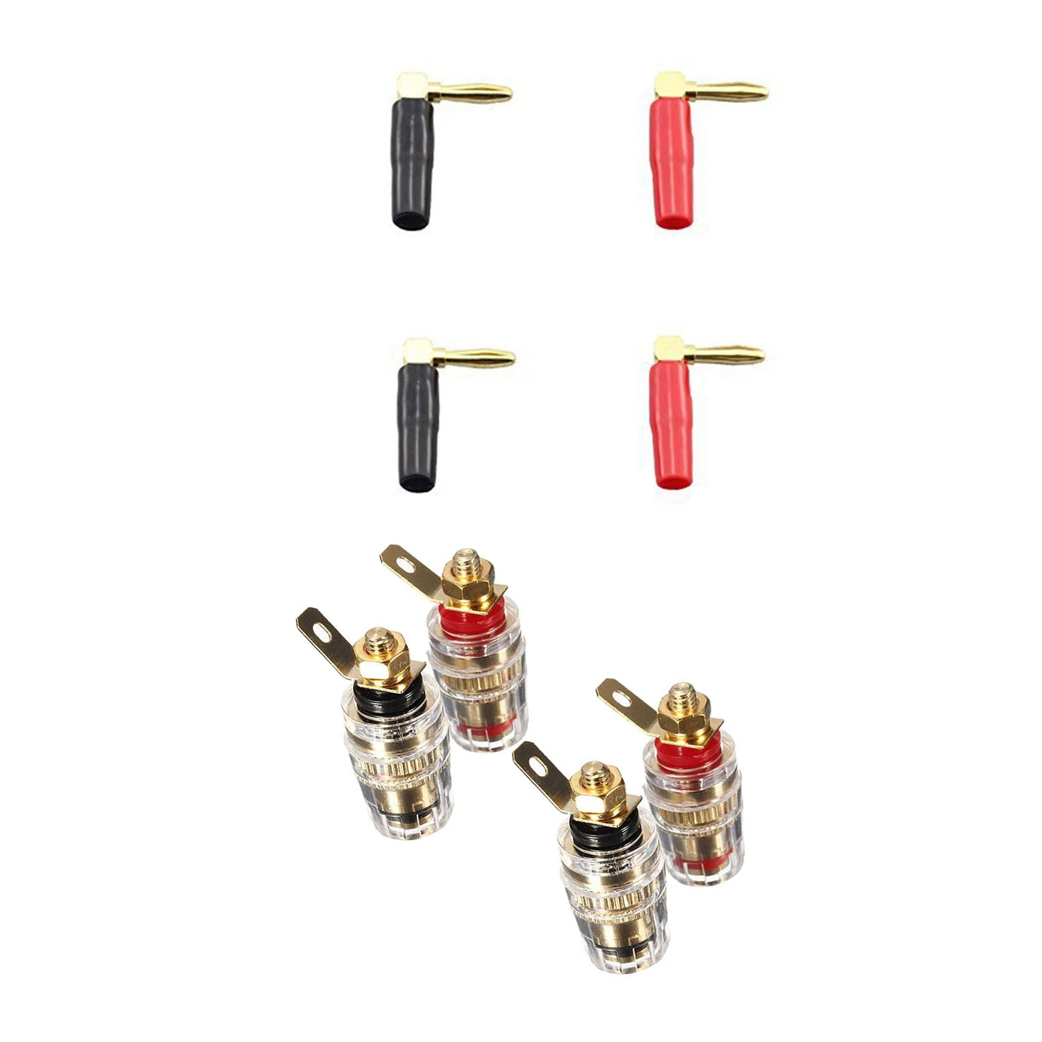 【البيع الساخن】4 قطعة مكبر للصوت المتكلم محطة ملزمة آخر 4 مللي متر الموز التوصيل جاك و 4X مرحبا نهاية النحاس الزاوية اليمنى المسمار نوع الموز التوصيل