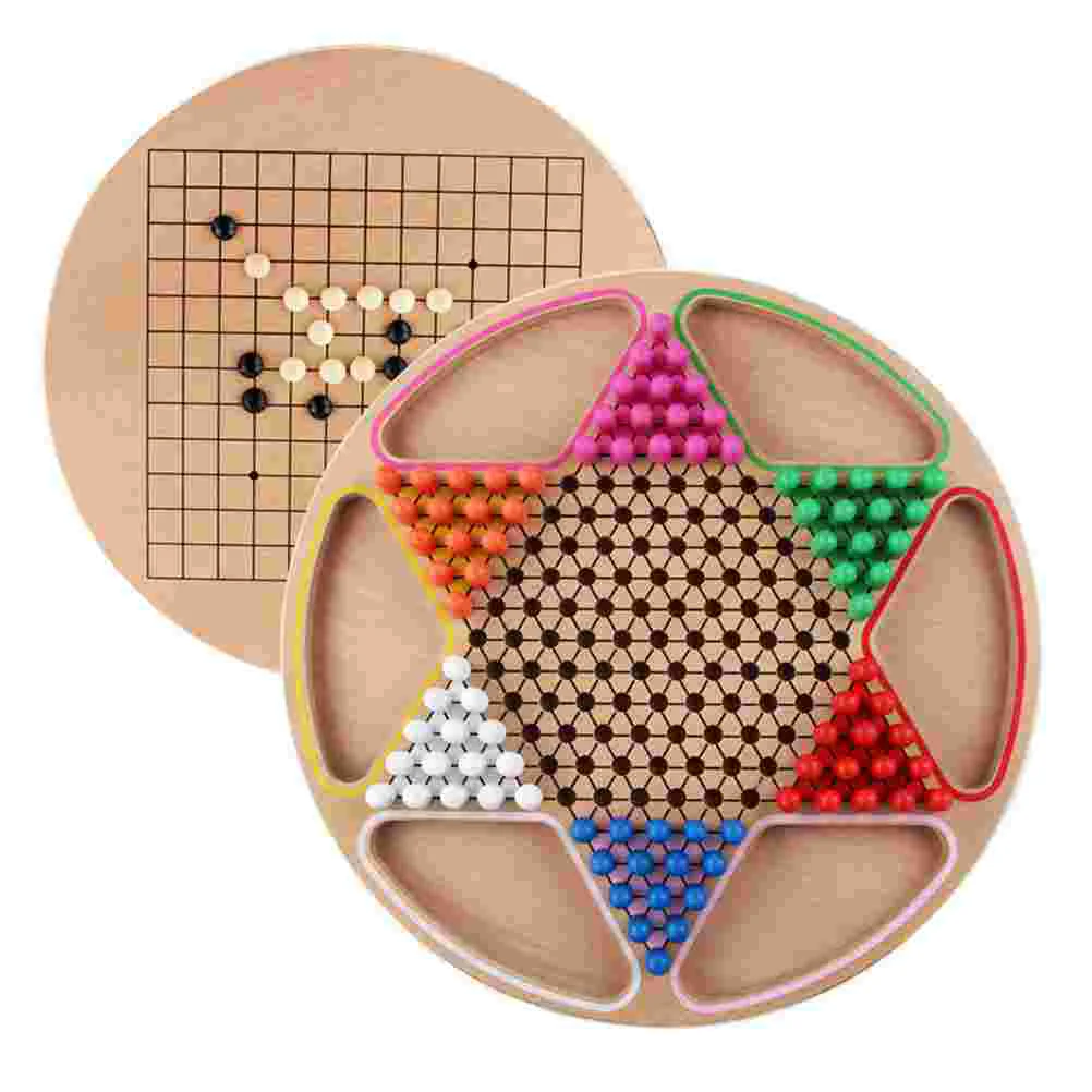 Wooden Checkers Gobang Educational Toy Smooth Natural Solid Wood Two in one Board Game Brown Kids Intelligence