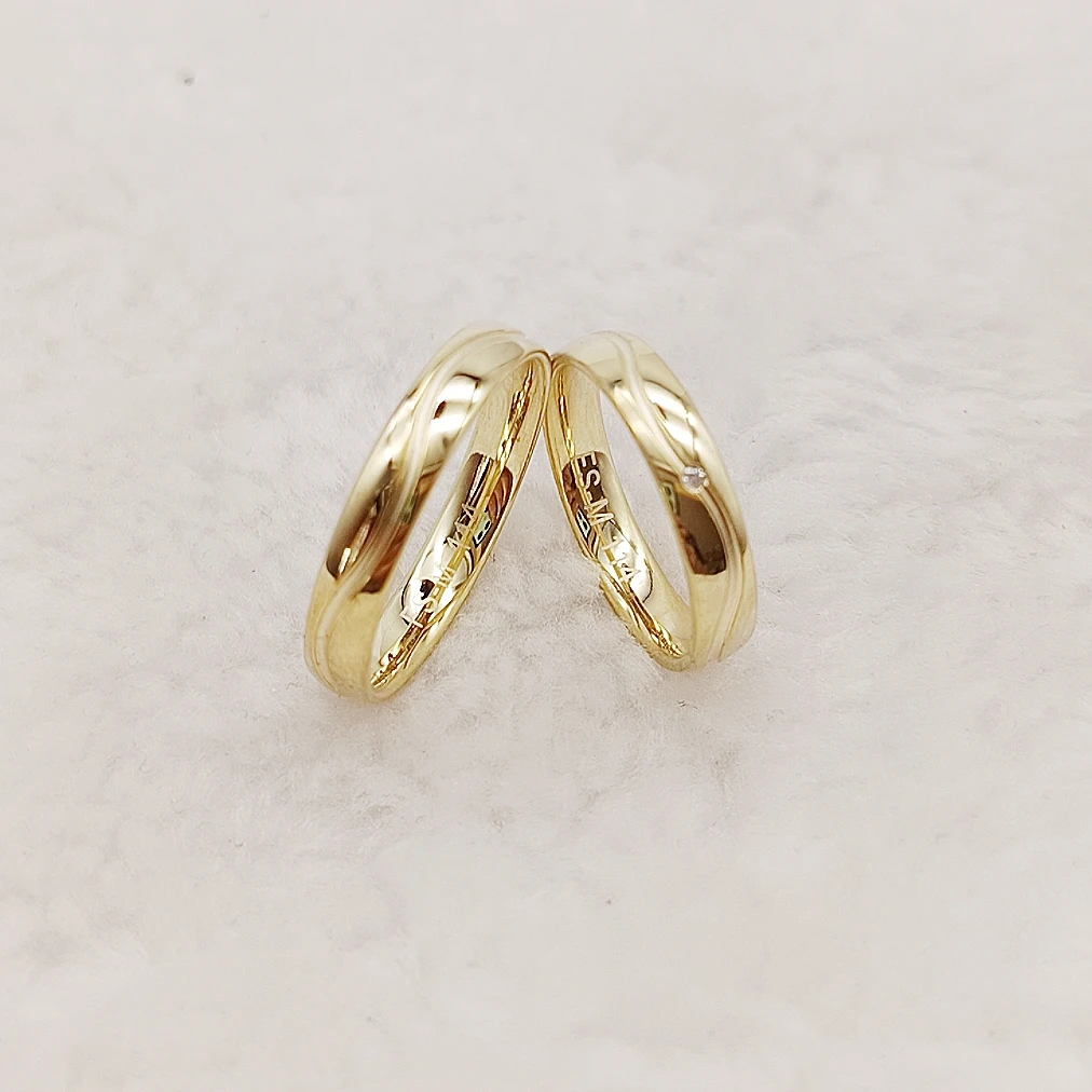 مخصص ضئيلة 14 قيراط مطلية بالذهب خاتم فضة إسترليني أناقة مدى الحياة نقابات الزفاف مجموعات خواتم الزفاف زوجين خواتم الرجال النساء #4