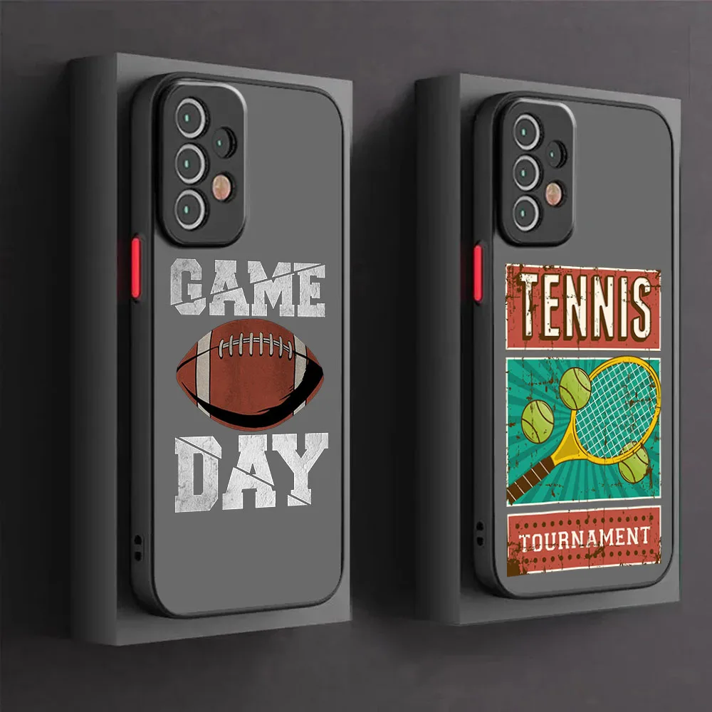 Phone Case For Samsung S24 Note20 S23 S22 S21 S20 S10 A54 A71 A72 A73 5G Ultra FE Game Play Tennis Rugby Black Translucent Cover